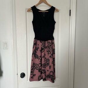 Enfocus Studio Black Top Pink Paisley Midi Dress